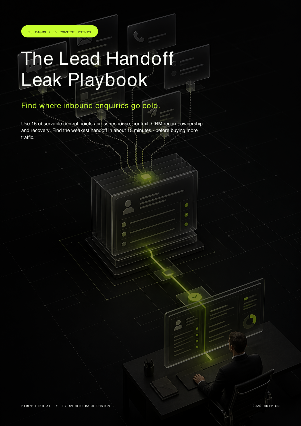 Cover of The Lead Handoff Leak Playbook, a free 20-page diagnostic for inbound enquiry handoff